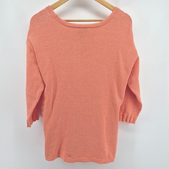 CHICOS 1 Orange Terry Knit 3/4 Sleeve Sweater Top Size 8 Resort Vacation Travel - Picture 9 of 11